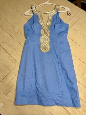 Lilly Pulitzer Light Blue Sleeveless Dress with Gold Trim